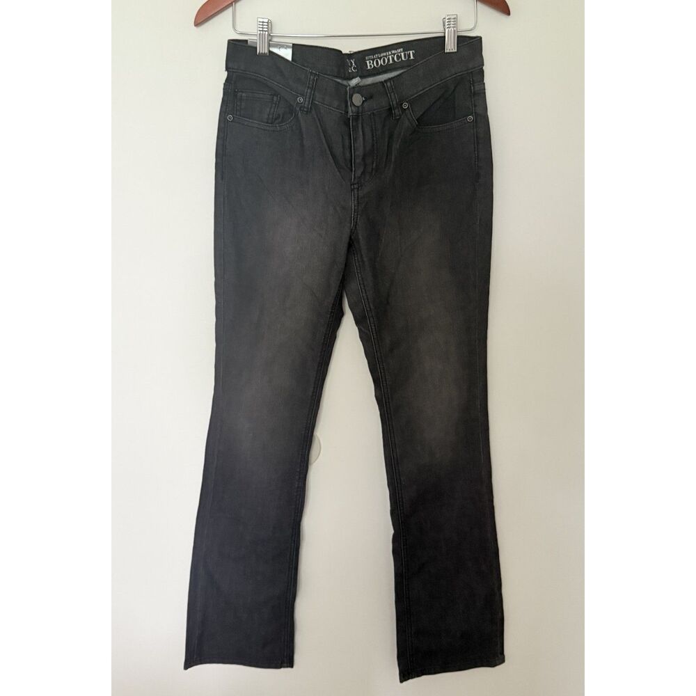 NY&Co Gray Bootcut Jeans Low Rise Stretch Fitted Hip Straight Leg Denim Pants 4